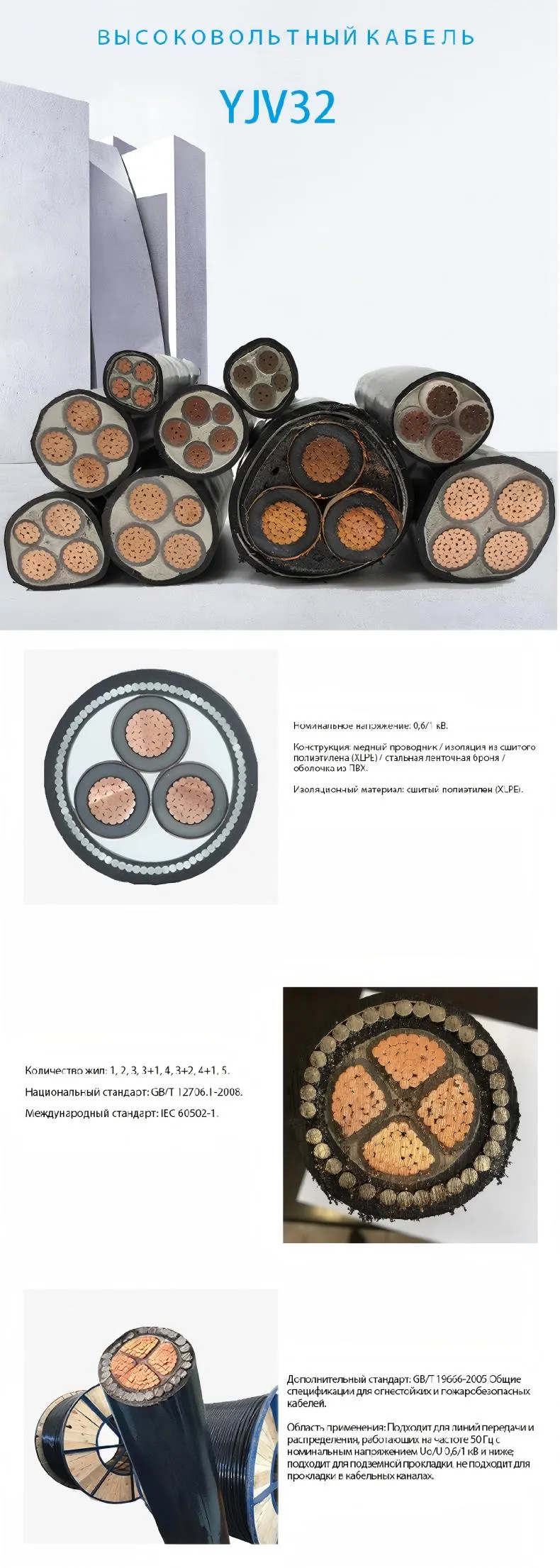 Кабель высокого напряжения YJV32-xj (1)
