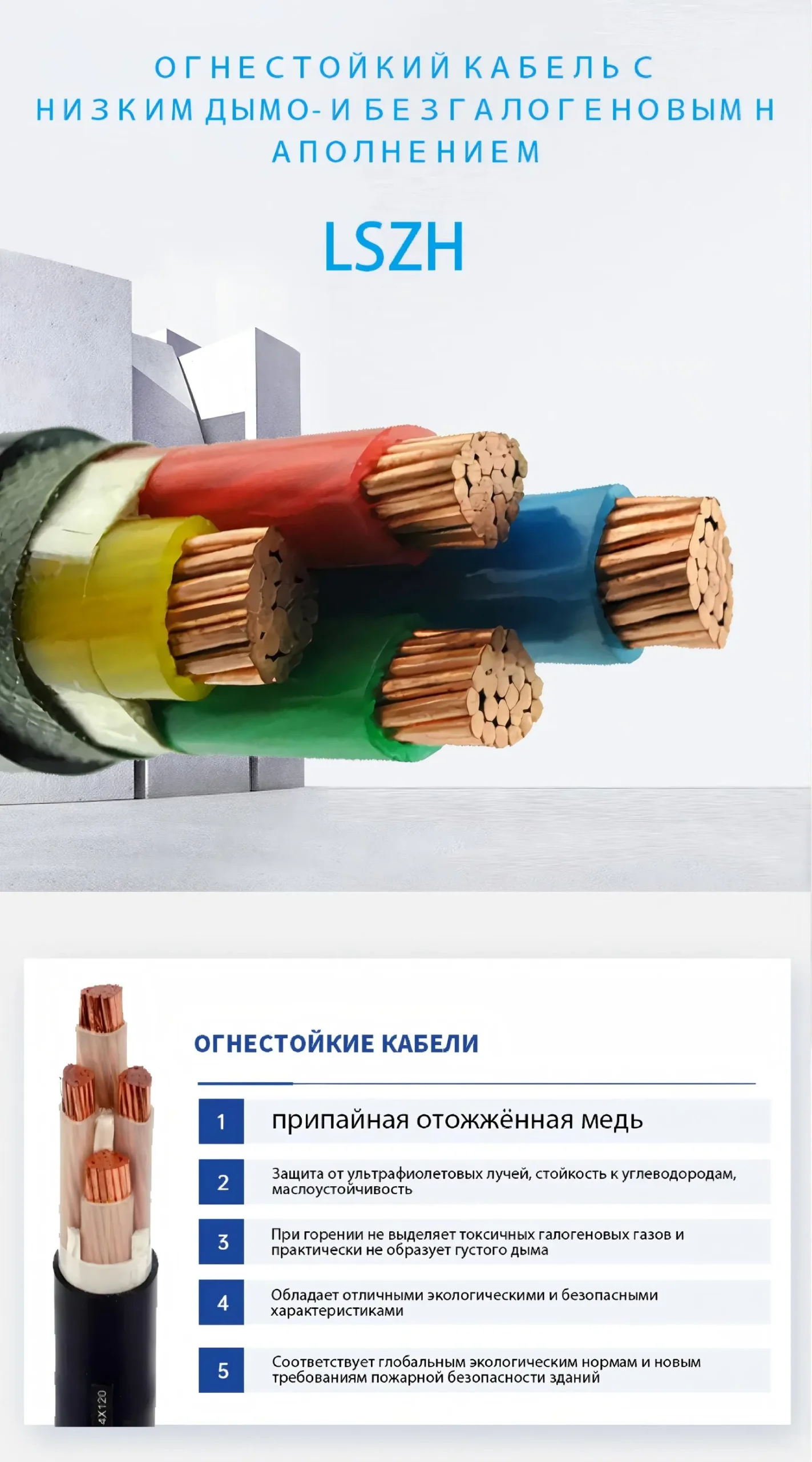 Огнестойкий кабель с низким дымовыделением и без галогенов LSZH-xj (1)